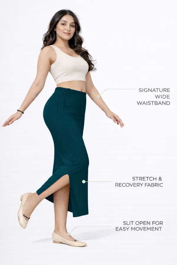 Buy_1_Get_1_Premium_Baby_Pink_And_Dark_Green_Cotton_Blend_Saree_Petticoat_For_Women_Stretchable_Fishcut_Shapewear_Underskirt