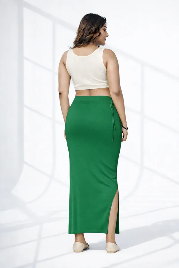 Buy_1_Get_1_Premium_Green_And_Mustard_Cotton_Blend_Saree_Petticoat_For_Women_Stretchable_Fishcut_Shapewear_Underskirt