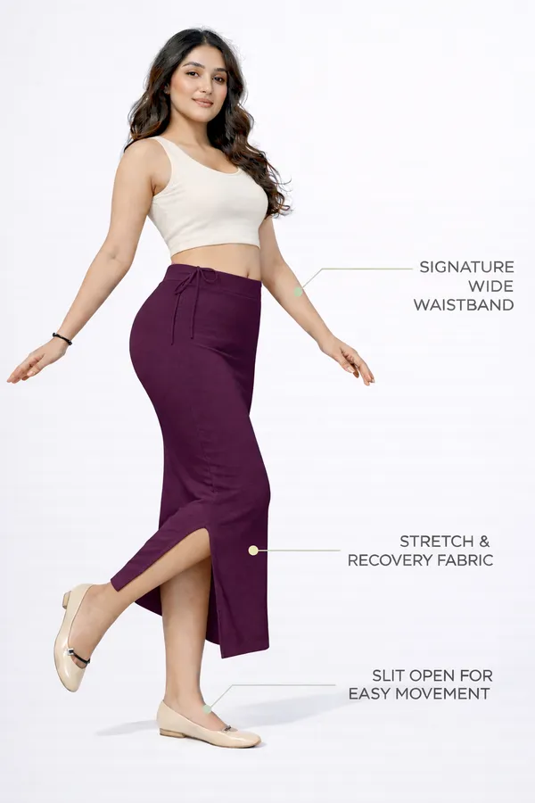 Premium_Dark_Purple_Cotton_Blend_Saree_Petticoat_For_Women_Stretchable_Fishcut_Shapewear_Underskirt