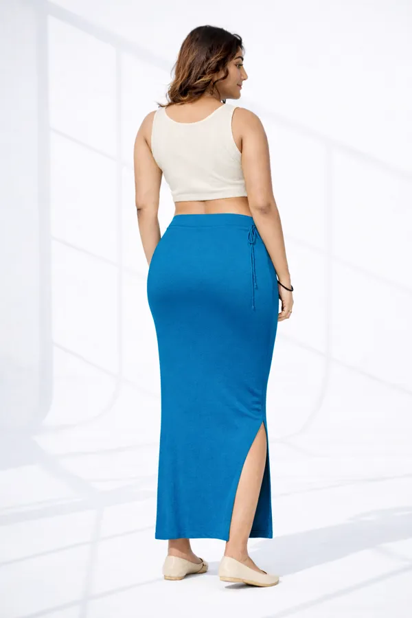 Premium_Sky_Blue_Cotton_Blend_Saree_Petticoat_For_Women_Stretchable_Fishcut_Shapewear_Underskirt