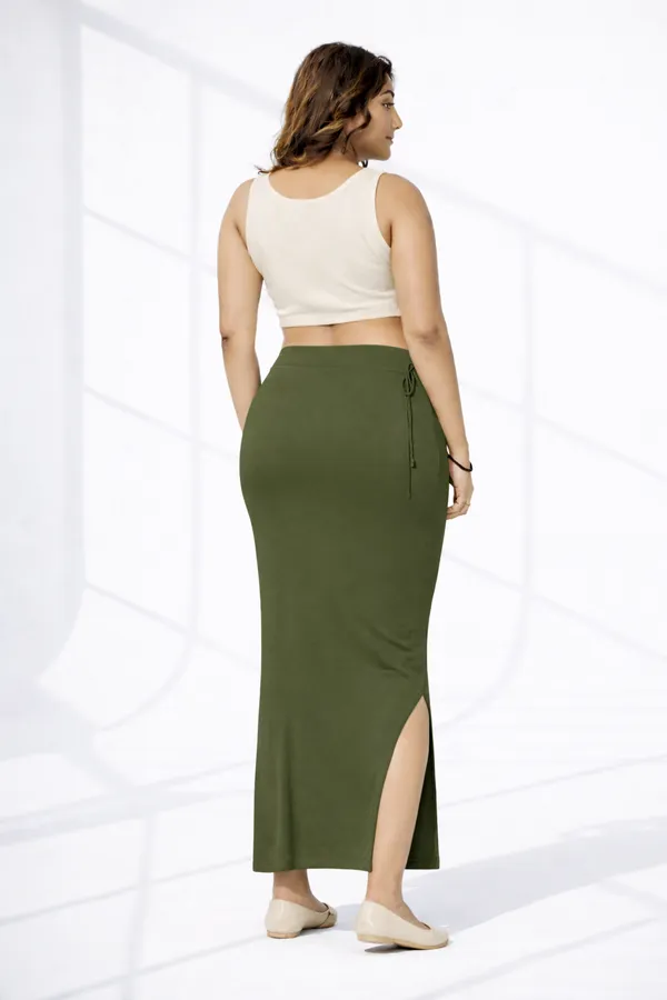 Premium_Olive_Green_Cotton_Blend_Saree_Petticoat_For_Women_Stretchable_Fishcut_Shapewear_Underskirt