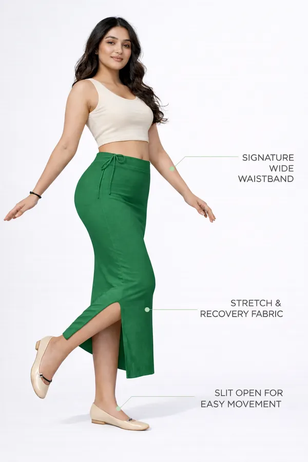 Buy_1_Get_1_Premium_Green_And_Yellow_Cotton_Blend_Saree_Petticoat_For_Women_Stretchable_Fishcut_Shapewear_Underskirt
