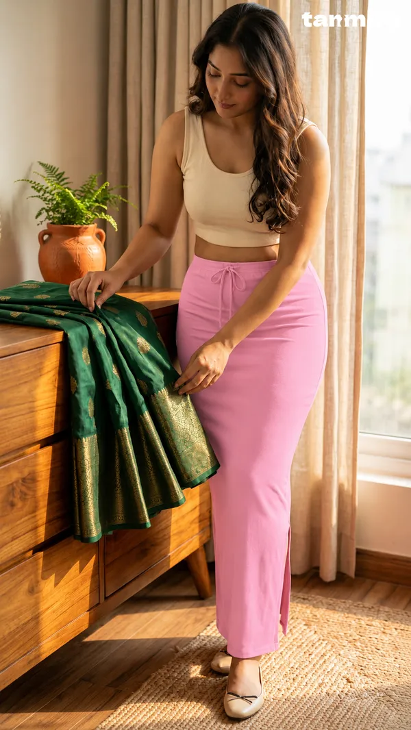 Premium_Royal_Lycra_Baby_Pink_Saree_Shapewear,_Straight_Cut,_Stretchable,_Breathable