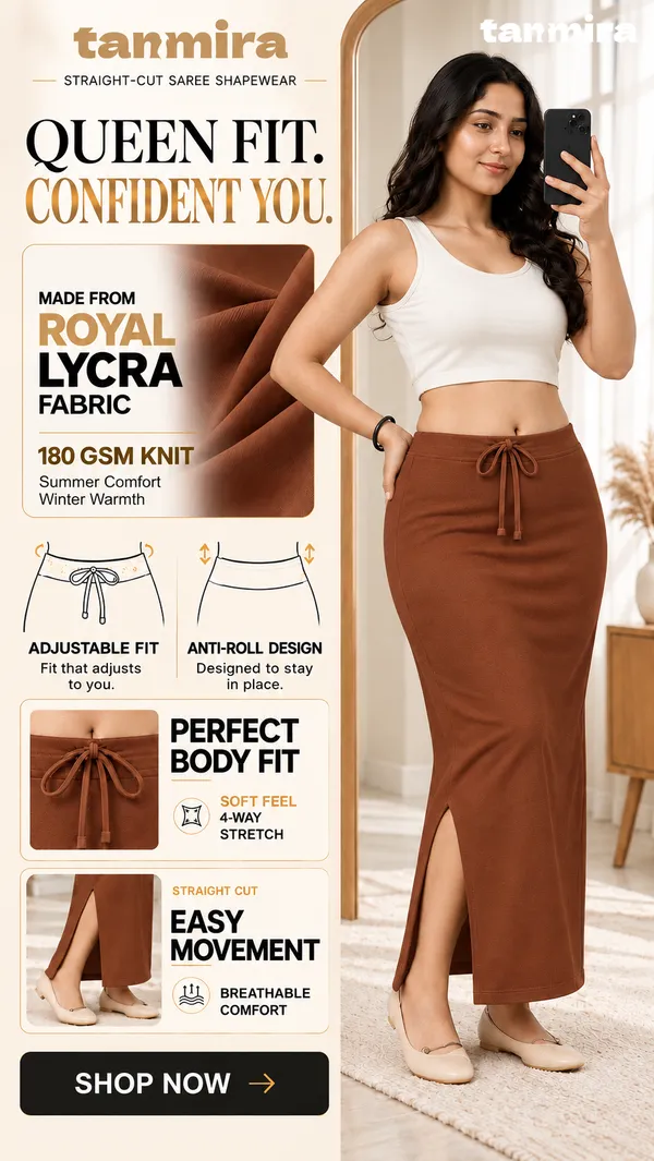 Premium_Royal_Lycra_Chocolate_Saree_Shapewear,_Straight_Cut,_Stretchable,_Breathable