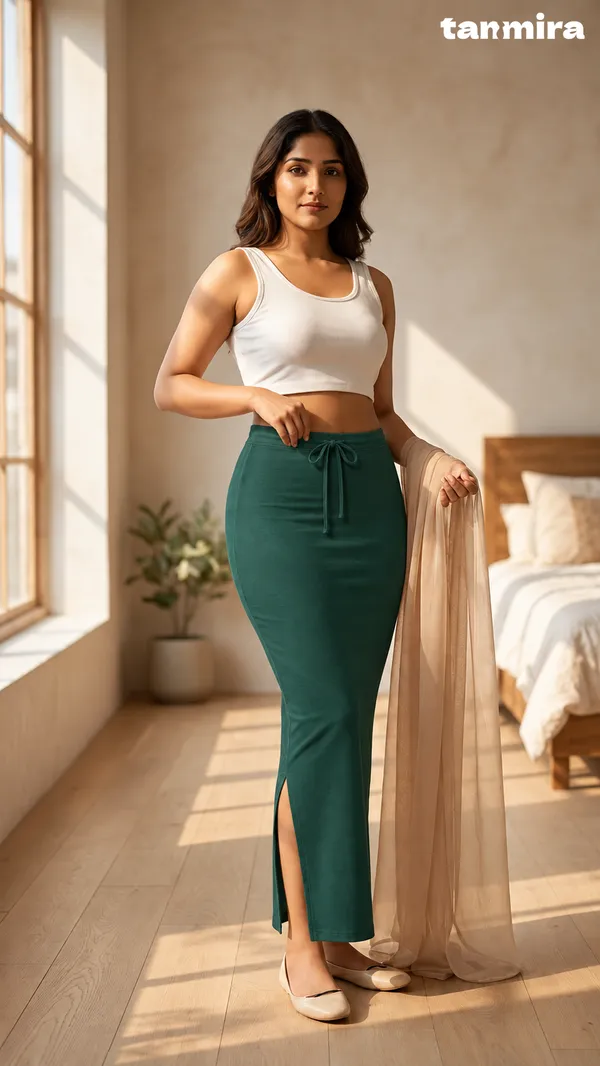 Premium_Royal_Lycra_Dark_Green_Saree_Shapewear,_Straight_Cut,_Stretchable,_Breathable