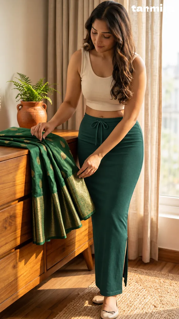 Premium_Royal_Lycra_Dark_Green_Saree_Shapewear,_Straight_Cut,_Stretchable,_Breathable