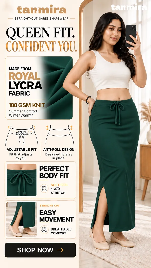 Premium_Royal_Lycra_Dark_Green_Saree_Shapewear,_Straight_Cut,_Stretchable,_Breathable