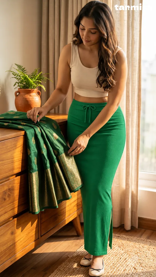 Premium_Royal_Lycra_Green_Saree_Shapewear,_Straight_Cut,_Stretchable,_Breathable