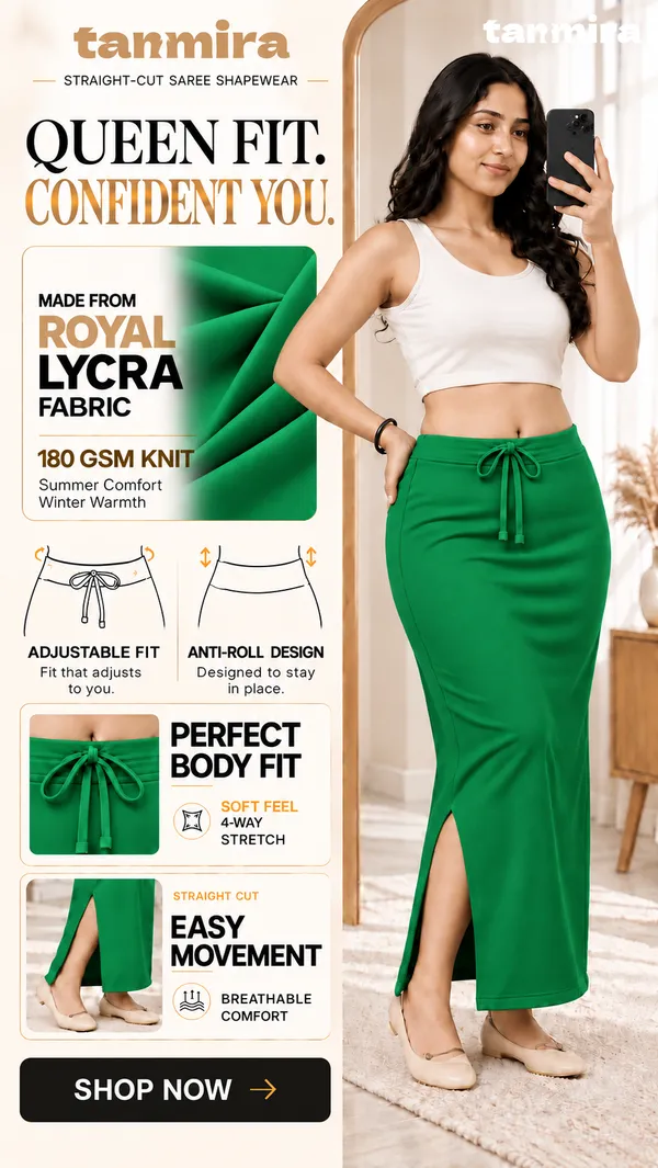 Premium_Royal_Lycra_Green_Saree_Shapewear,_Straight_Cut,_Stretchable,_Breathable