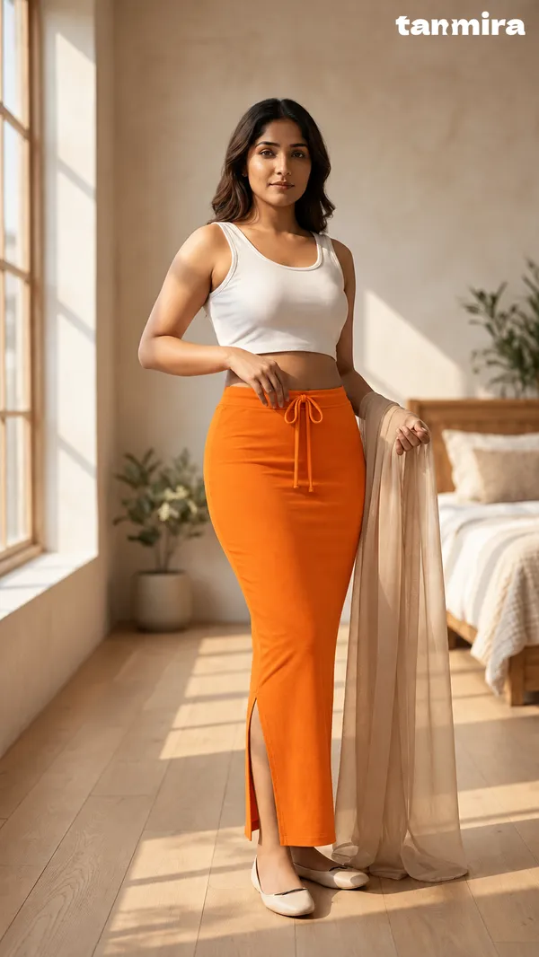 Premium_Royal_Lycra_Orange_Saree_Shapewear,_Straight_Cut,_Stretchable,_Breathable