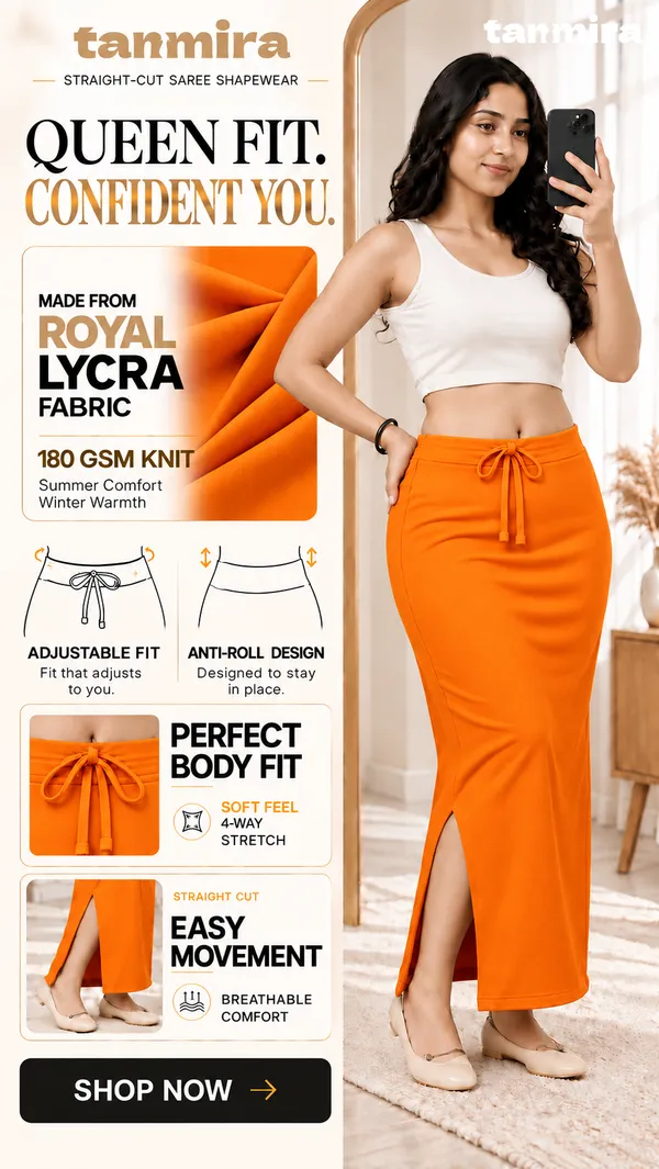 Premium_Royal_Lycra_Orange_Saree_Shapewear,_Straight_Cut,_Stretchable,_Breathable