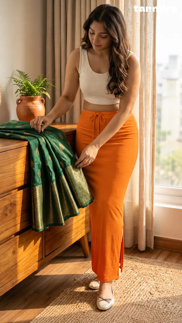 Premium_Royal_Lycra_Orange_Saree_Shapewear,_Straight_Cut,_Stretchable,_Breathable