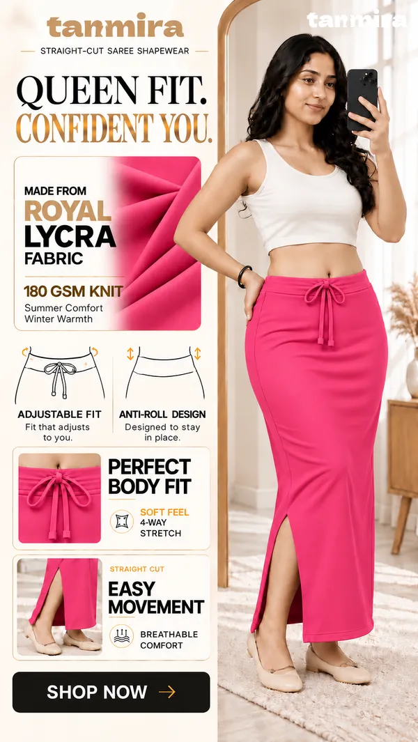 Premium_Royal_Lycra_Pink_Saree_Shapewear,_Straight_Cut,_Stretchable,_Breathable