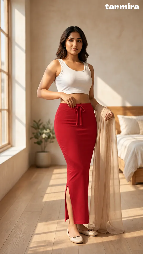 Premium_Royal_Lycra_Red_Saree_Shapewear,_Straight_Cut,_Stretchable,_Breathable