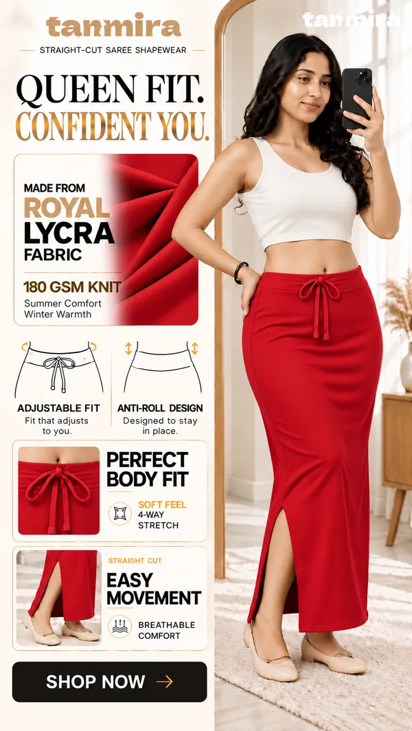 Premium_Royal_Lycra_Red_Saree_Shapewear,_Straight_Cut,_Stretchable,_Breathable