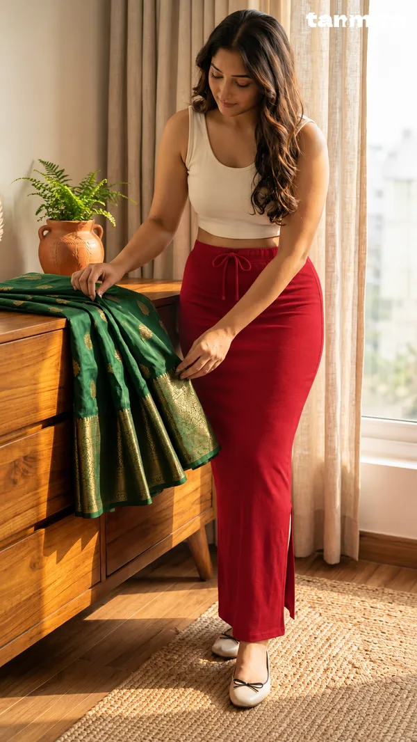 Premium_Royal_Lycra_Red_Saree_Shapewear,_Straight_Cut,_Stretchable,_Breathable