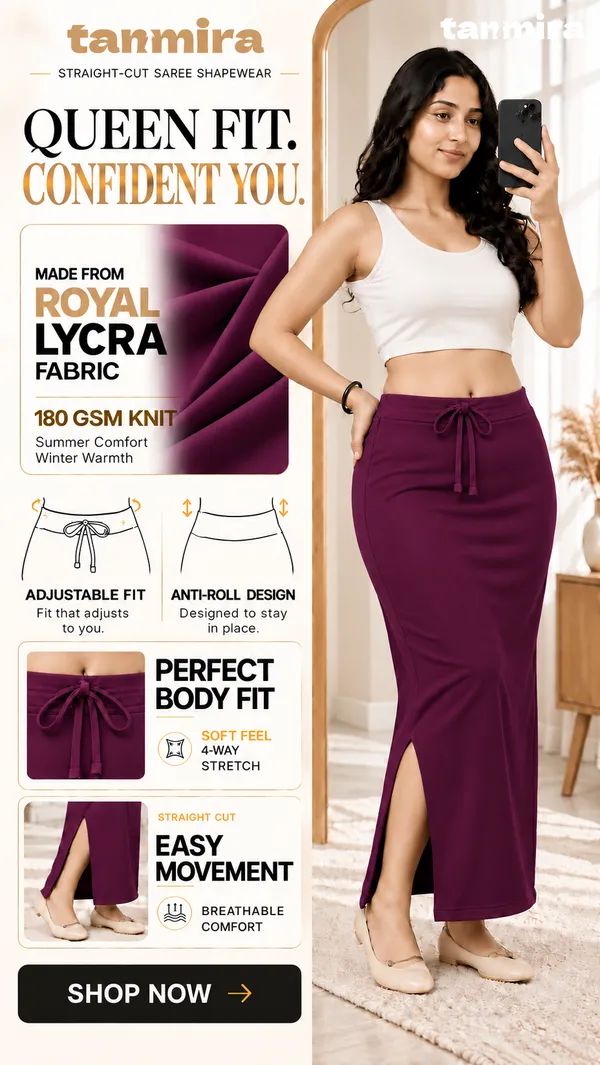 Premium_Royal_Lycra_Wine_Saree_Shapewear,_Straight_Cut,_Stretchable,_Breathable
