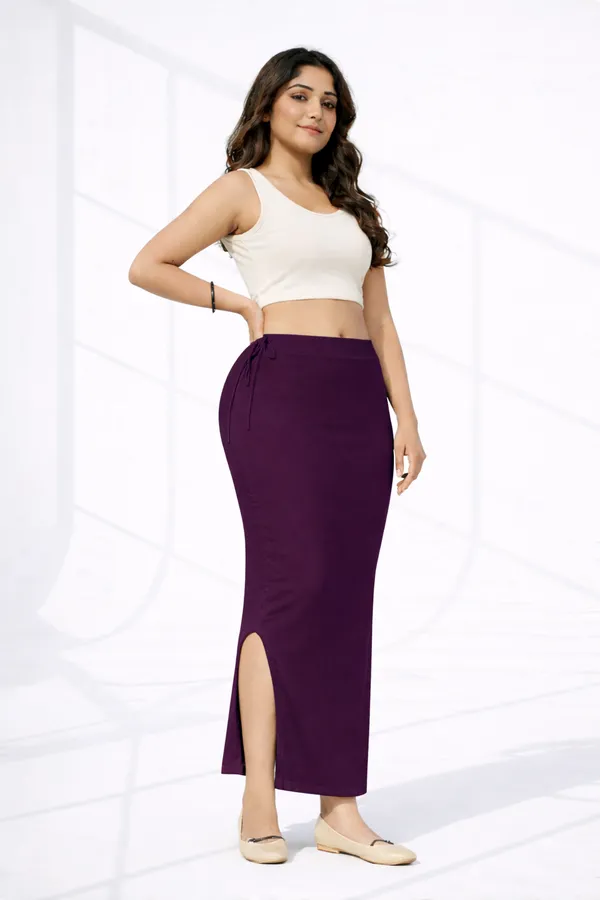 Premium_Dark_Purple_Cotton_Blend_Saree_Petticoat_For_Women_Stretchable_Fishcut_Shapewear_Underskirt