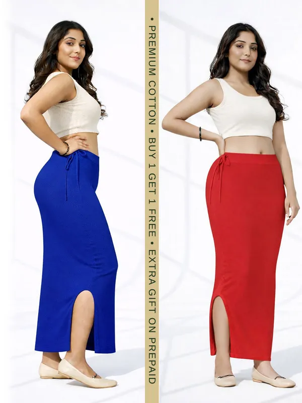 Buy_1_Get_1_Premium_Navy_Blue_And_Red_Cotton_Blend_Saree_Petticoat_For_Women_Stretchable_Fishcut_Shapewear_Underskirt