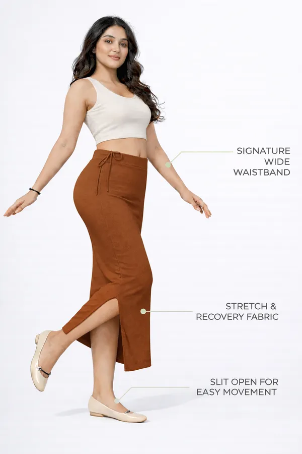 Premium_Chocolate_Brown_Cotton_Blend_Saree_Petticoat_For_Women_Stretchable_Fishcut_Shapewear_Underskirt