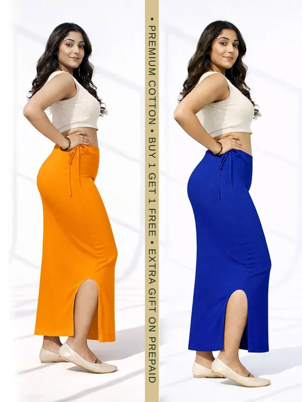 Buy_1_Get_1_Premium_Mustard_And_Navy_Blue_Cotton_Blend_Saree_Petticoat_For_Women_Stretchable_Fishcut_Shapewear_Underskirt