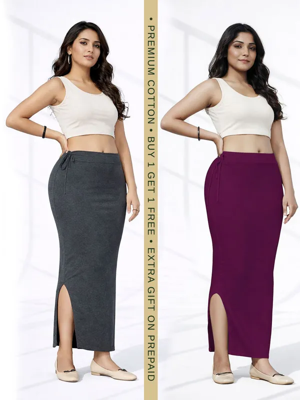 Buy_1_Get_1_Premium_Grey_And_Wine_Cotton_Blend_Saree_Petticoat_For_Women_Stretchable_Fishcut_Shapewear_Underskirt