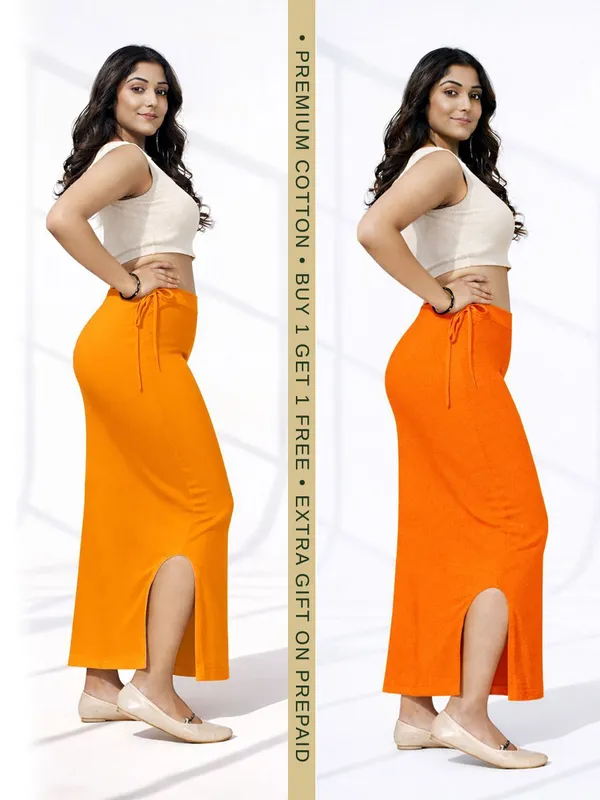 Buy_1_Get_1_Premium_Mustard_And_Orange_Cotton_Blend_Saree_Petticoat_For_Women_Stretchable_Fishcut_Shapewear_Underskirt