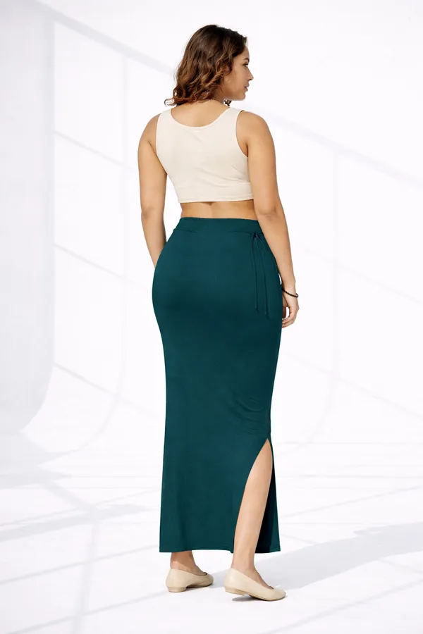 Buy_1_Get_1_Premium_Dark_Green_And_Mustard_Cotton_Blend_Saree_Petticoat_For_Women_Stretchable_Fishcut_Shapewear_Underskirt