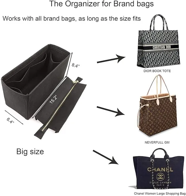 HYK_MART_Felt_Purse_Organizer_Insert_for_Handbags,_Tote,_Hobo_Bag_Storage_Divider_with_Removable_Metal_Zipper_Cover