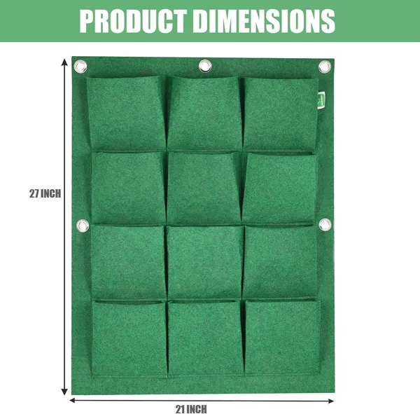 HYK_MART_Hanging_Grow_Bag_Non-Woven_Vertical_Wall_Planter_Suitable_for_Outdoor_&_Indoor_Gardening_Flower_Herbs_Container_with_12_Carry_Pouches_(12_Pockets,_Green,_400_GSM)