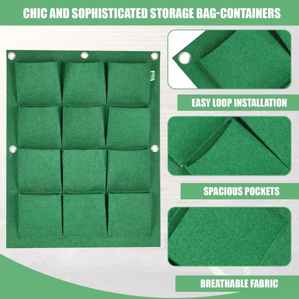 HYK_MART_Hanging_Grow_Bag_Non-Woven_Vertical_Wall_Planter_Suitable_for_Outdoor_&_Indoor_Gardening_Flower_Herbs_Container_with_12_Carry_Pouches_(12_Pockets,_Green,_400_GSM)