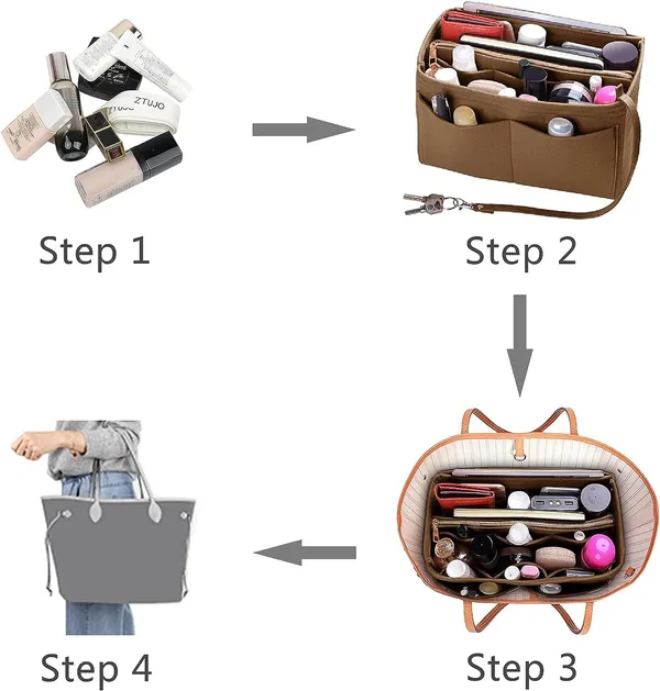 HYK_MART_Purse_Organizer_Insert_for_Handbags,_Premium_Felt_Organizer_with_Zipper_Pocket_(_Camel)
