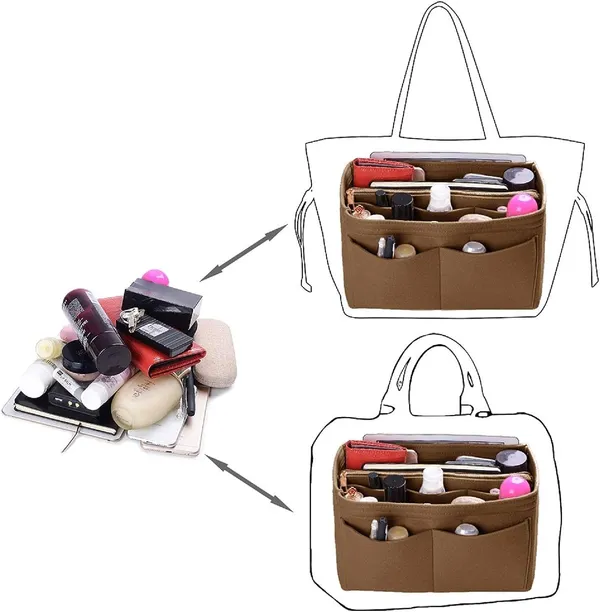 HYK_MART_Purse_Organizer_Insert_for_Handbags,_Premium_Felt_Organizer_with_Zipper_Pocket_(_Camel)