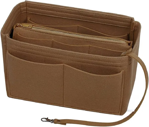 HYK_MART_Purse_Organizer_Insert_for_Handbags,_Premium_Felt_Organizer_with_Zipper_Pocket_(_Camel)