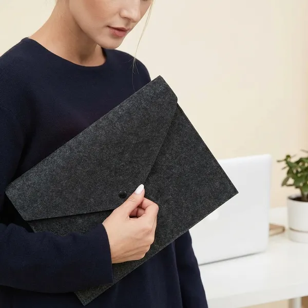 HYK_MART_Felt_Document_Folders_-_Portable_A4_Envelope_File_Holder_with_Button_Closure_for_Office,_School,_Stationery_Tools_Organization,34x24cm_(_Dark_Grey_)