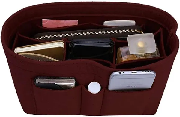 HYK_MART_Women_Felt_Purse_Organizer_Storage_Bag_for_Ladies_Handbag_Tote_Bag_Glasses_Keys-_(Maroon,_Small,_8.85x4.5x5.5_inch)