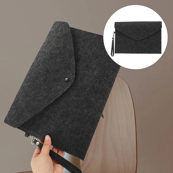 HYK_MART_Felt_Document_Folders_-_Portable_A4_Envelope_File_Holder_with_Button_Closure_for_Office,_School,_Stationery_Tools_Organization,34x24cm_(_Dark_Grey_)