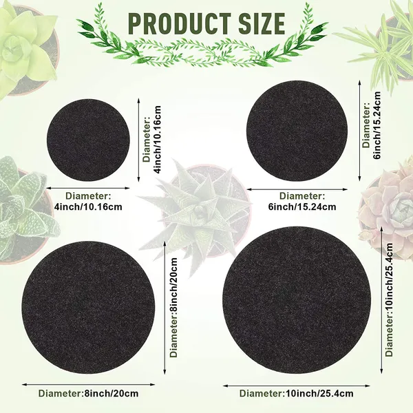 HYK_MART_Plant_Pot_Coaster_Mat_-_Reversible_Waterproof_Round_Absorbent_Felt_Fabric_Plant_Pad_for_Gardening_Indoor_and_Outdoor_Pots_4/6/8/10_Inch_(Dark_Grey,_20_Pieces)