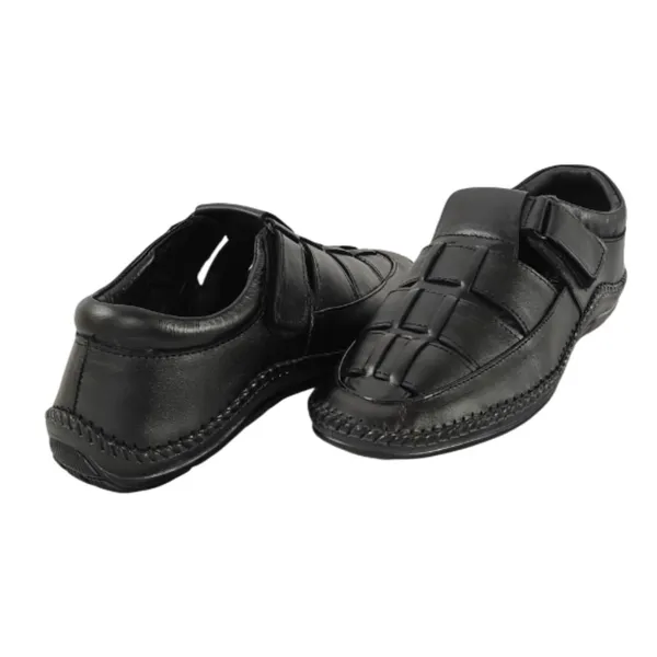 Black_Premium_Leather_Roman_Style_Comfort_Fashion_Casual_Outdoor_Walking_Footwear_Sandals