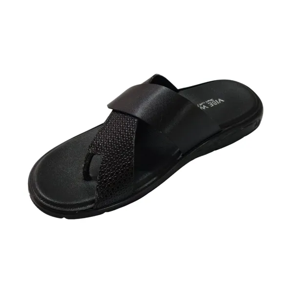 Black_Faux_Leather_Casual_Fashion_Comfortable_Open_Footwear_With_Cushioned_Footbed_Lightweight_Non_Slip_Sole_Sandals