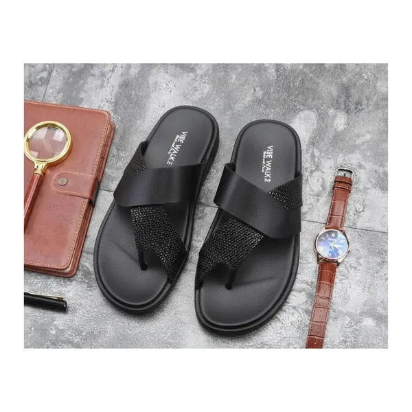 Black_Faux_Leather_Casual_Fashion_Comfortable_Open_Footwear_With_Cushioned_Footbed_Lightweight_Non_Slip_Sole_Sandals