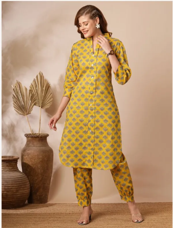 Yellow_Cotton_Blend_Premium_Hazel_Kurti_Set_For_Women