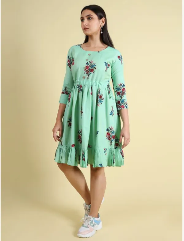 Green_Silk_Blend_Premium_Lichi_Dress_For_Women