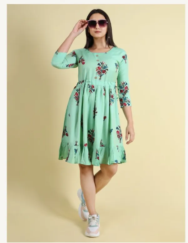 Green_Silk_Blend_Premium_Lichi_Dress_For_Women
