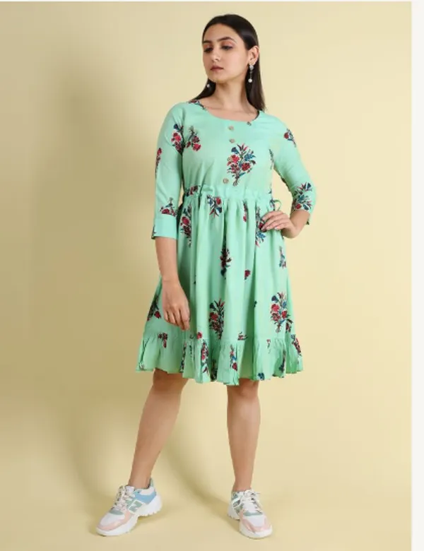 Green_Silk_Blend_Premium_Lichi_Dress_For_Women