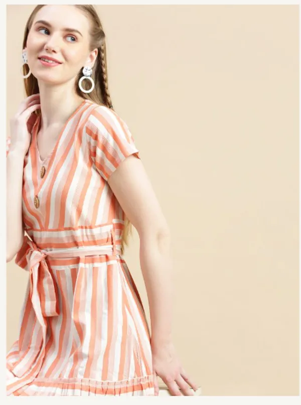 Orange_And_White_Cotton_Blend_Premium_Tina_Dress_For_Women