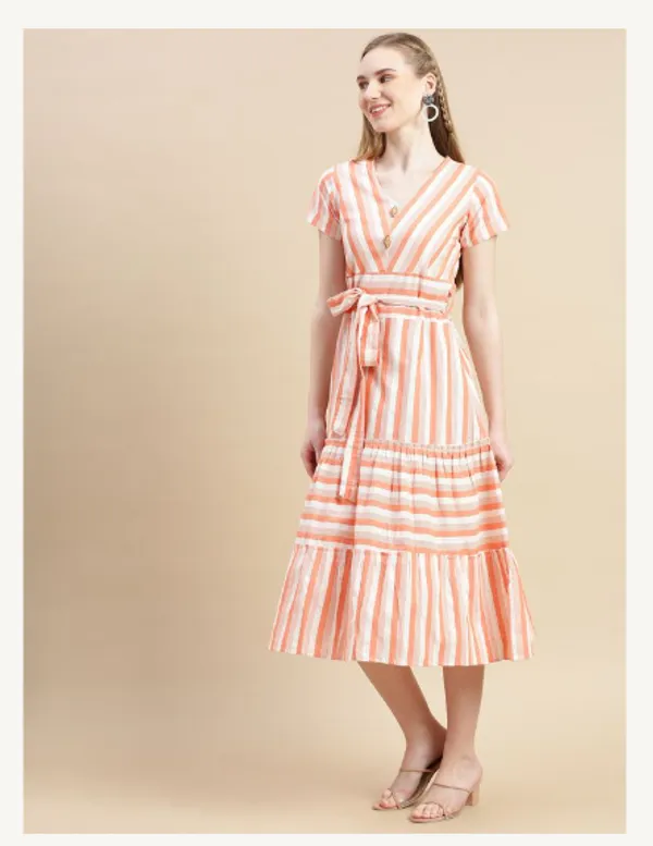 Orange_And_White_Cotton_Blend_Premium_Tina_Dress_For_Women