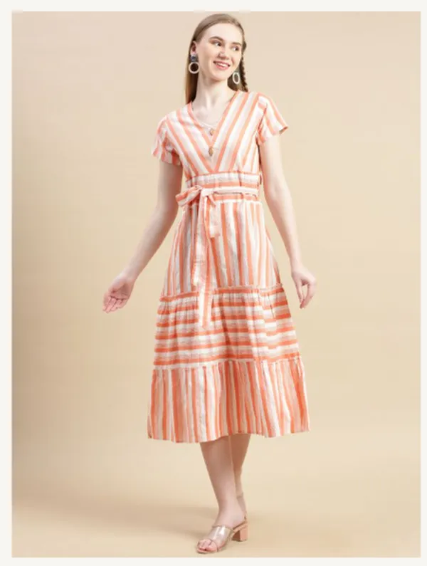 Orange_And_White_Cotton_Blend_Premium_Tina_Dress_For_Women