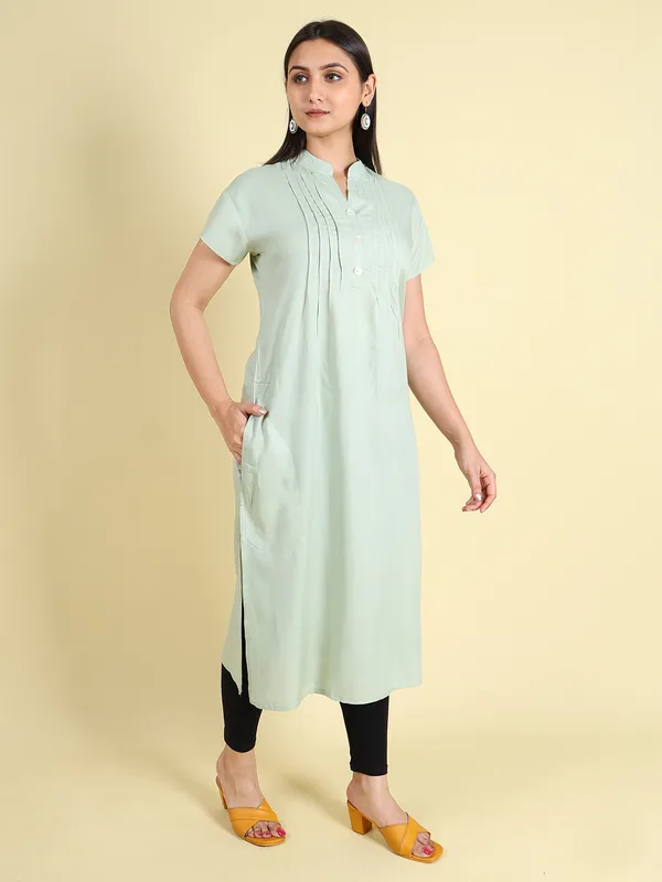 Green_Cotton_Rayon_Premium_Snowshine_Kurti_For_Women