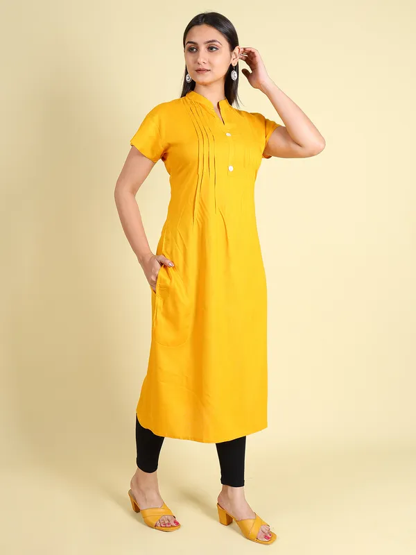 Yellow_Cotton_Rayon_Premium_Snowshine_Kurti_For_Women